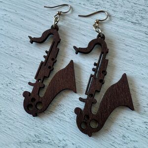 Wooden Saxophone Earrings